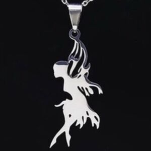 Sneaky Fairy Creep Tiptoe Slink Stealthy Sly Sprite Pixie Fantasy Steel Necklace